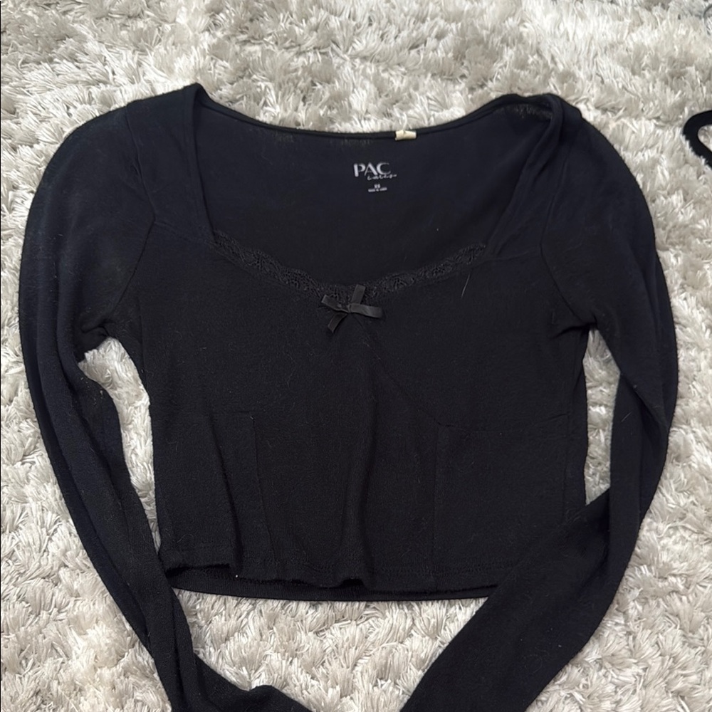 PacSun Black Long Sleeve Blouse with Bow Detail